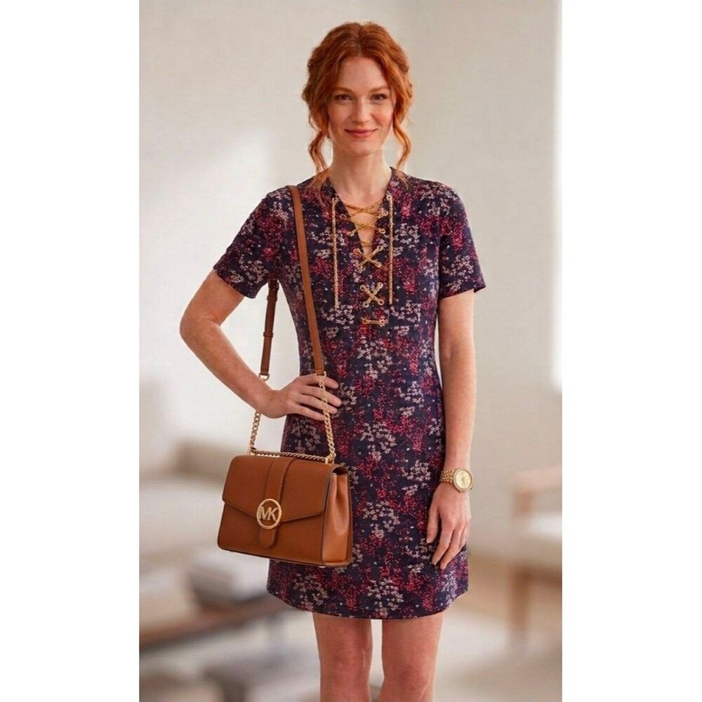 ✨ STUNNING Michael Kors Chain Lace-Up Floral Dress – Size 8✨